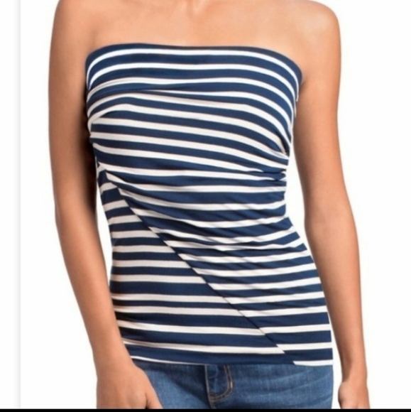 Cabi #789 Blaine 2 Way Navy Blue and White Stripe Tube Top or Mini Skirt - Picture 2 of 7